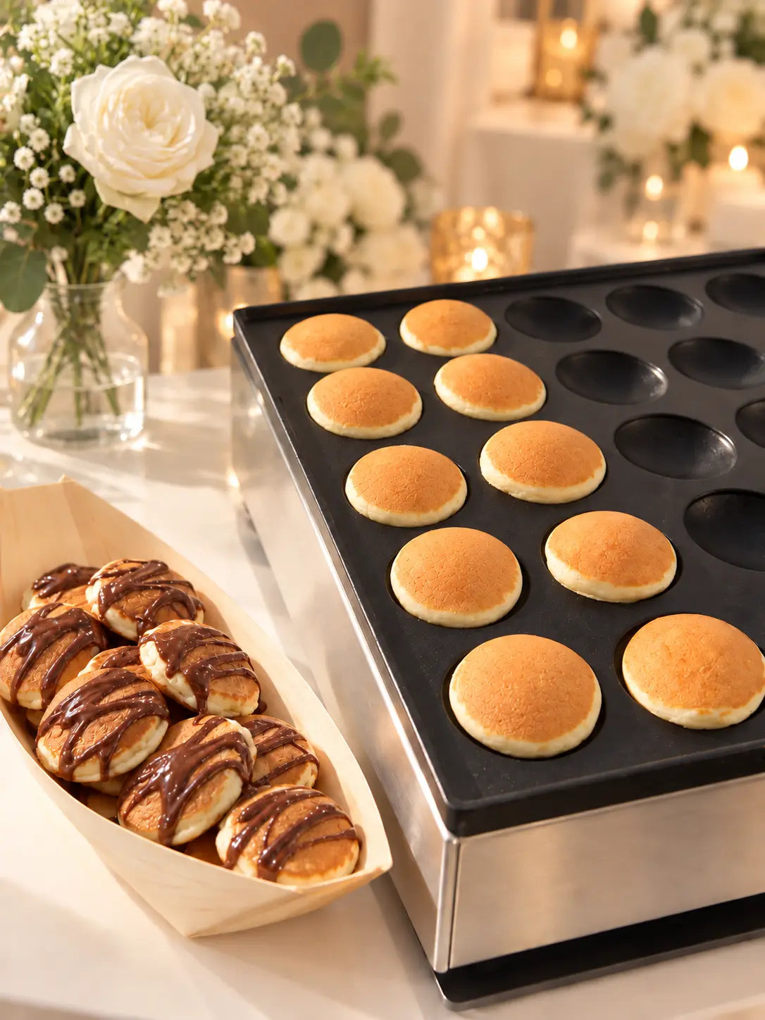 Mini pancakes avec garniture chocolat-noisette